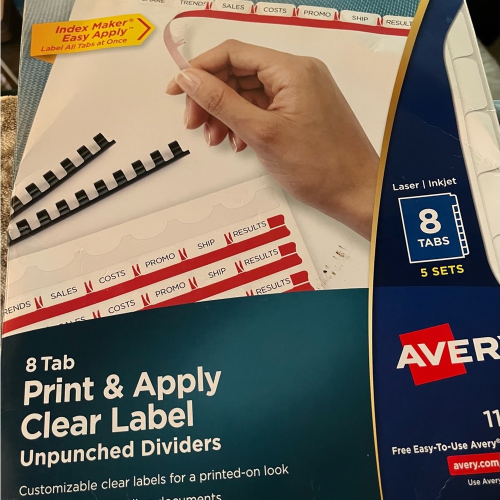 Like NEW Avery print n apply clear label unpunched dividers 8 tab laser-inkjet